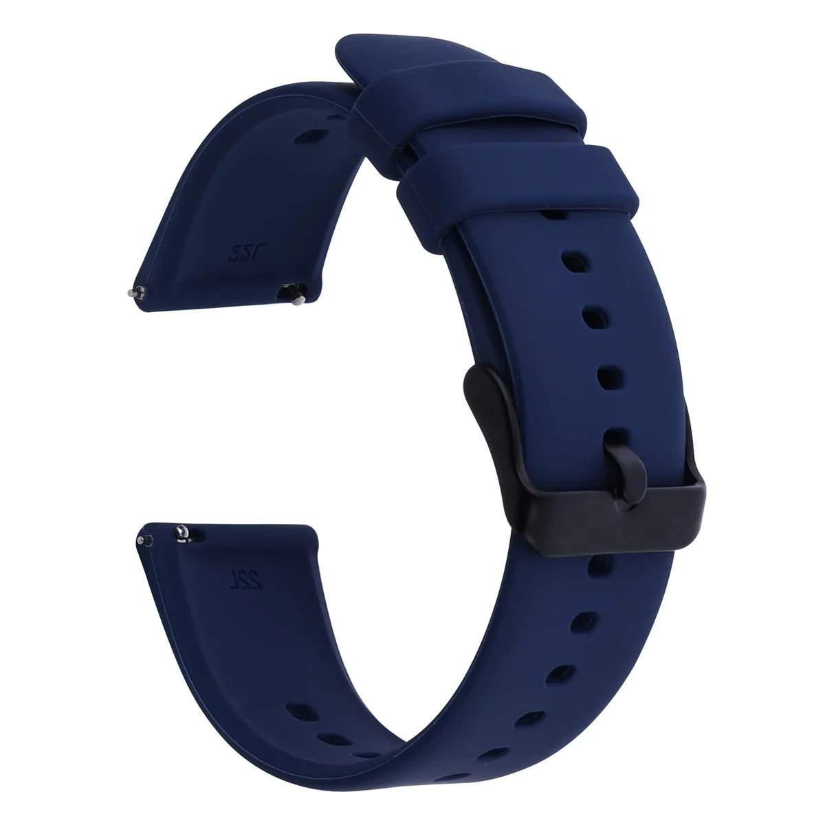 Blue 22mm silicone watch strap with silver buckle