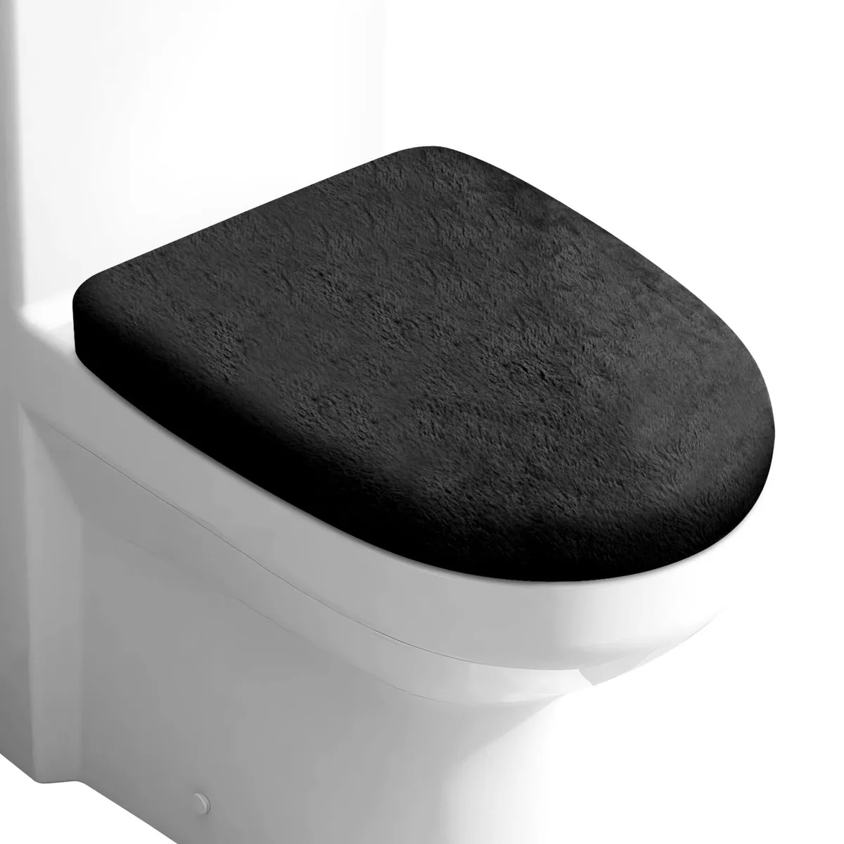 Black microfiber toilet lid cover with elastic edges, 13.3x18 inches