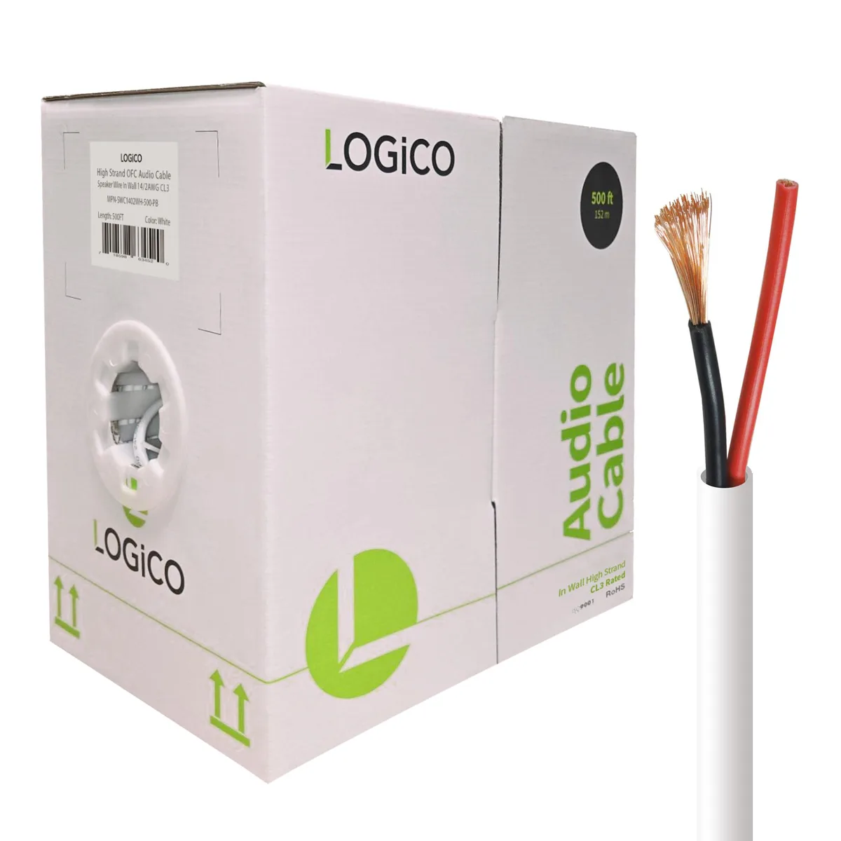 Logico Logico SWC1402WH-500-PB 14AWG 2 Conductor 500ft Speaker Wire White — product photo