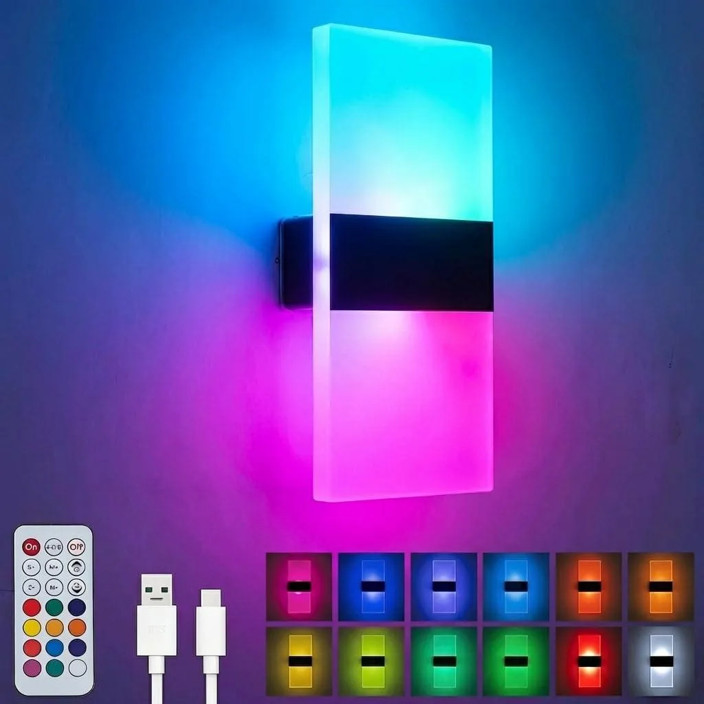 Rectangular plastic RGB wall sconce 8.86 by 3.74 by 8.86 inches