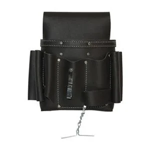 Brown leather tool pouch with ten pockets and hammer loop