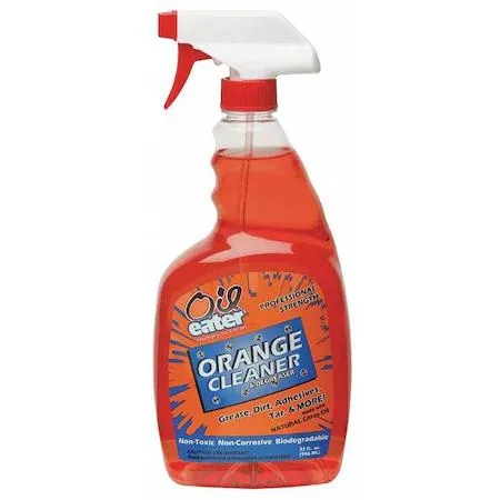 Oil Eater 32 oz trigger spray bottle, clear liquid, white label