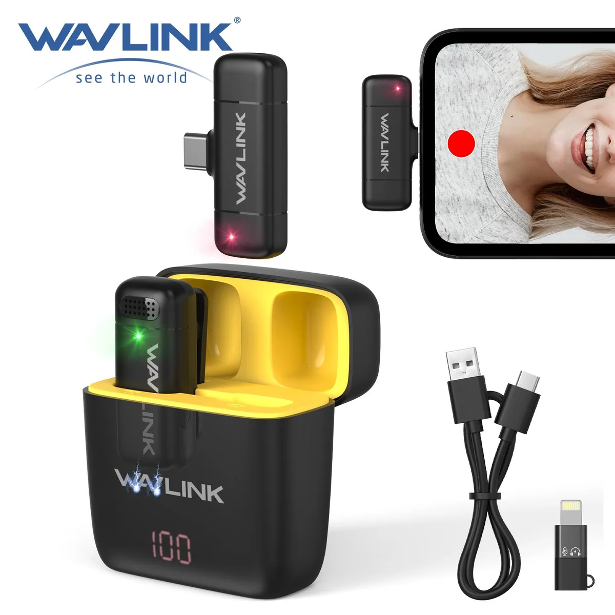 Wavlink Wavlink WAJ606C1 Wireless Lavalier Microphone System 1TX 1RX 12H Battery 100m Range — product photo