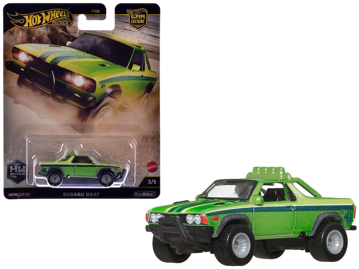 Hot Wheels Hot Wheels Subaru BRAT Utility Truck Green Metallic with Stripes HW Off Road 2.75 inches — product photo