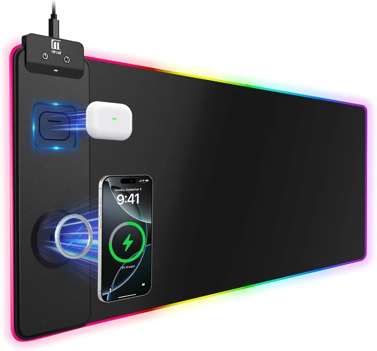 BAOFENG BAOFENG Mouse Pad 15W Magnetic Wireless Charging RGB 31.5 x 11.81 Inch — product photo
