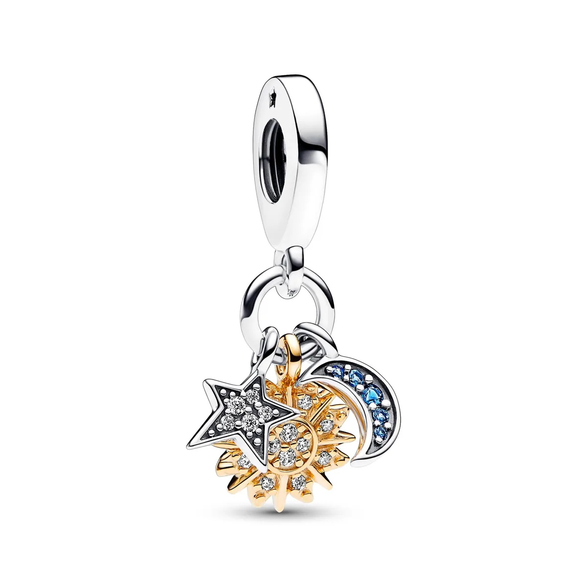 Pandora two-tone celestial charm with sun star and moon dangles