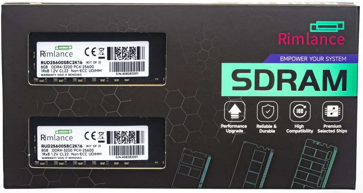 RIMLANCE RIMLANCE RUD25600S8C2K16 16GB (2x8GB) DDR4 3200 CL22 1.2V desktop RAM — product photo