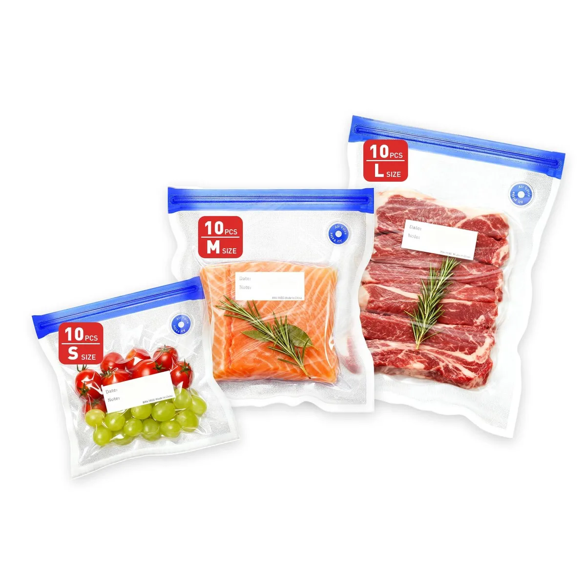  ZABINS Reusable Vacuum Sealer Bags 30 Pcs 10 S 10 M 10 L — product photo