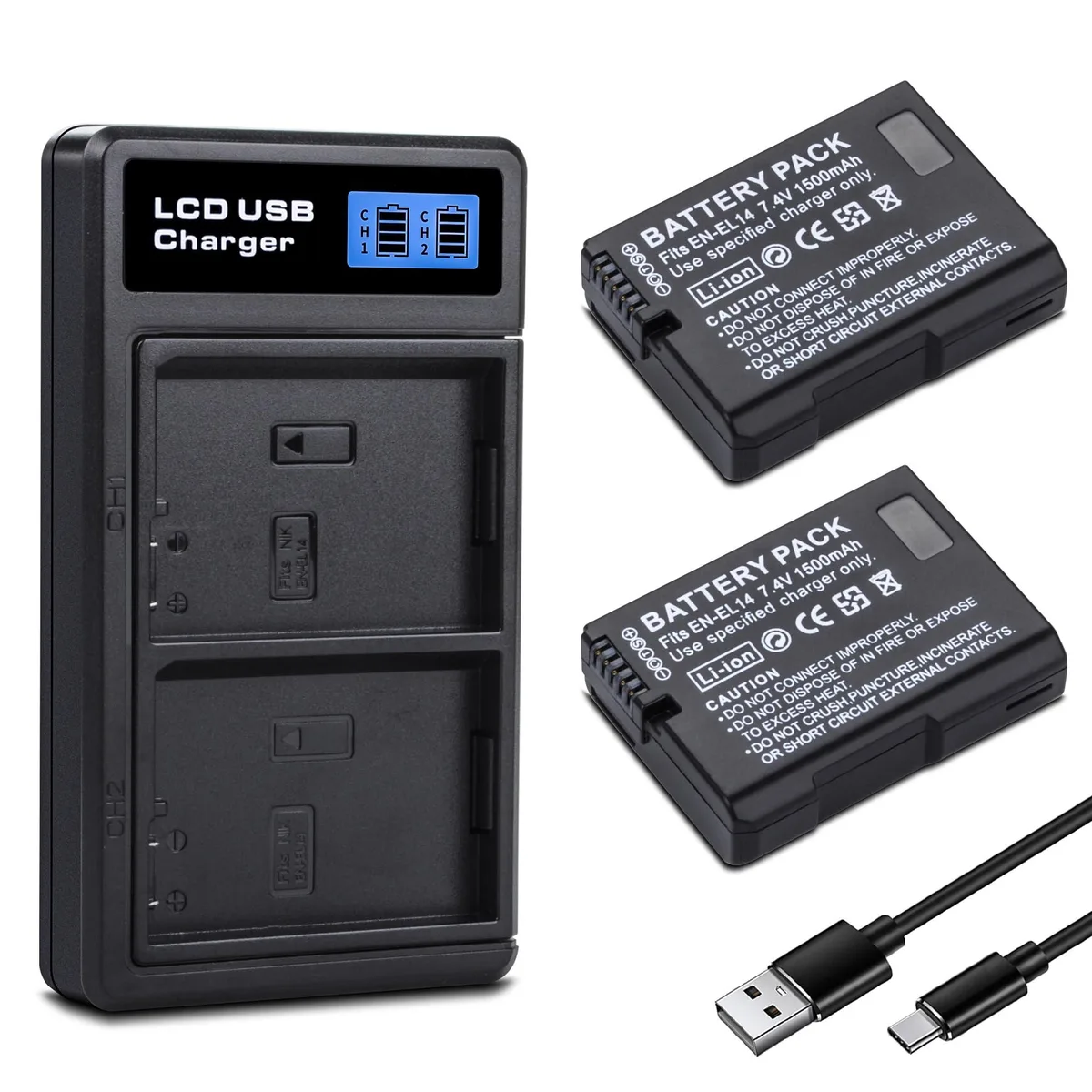  Accessory Power EN-EL14 2-pack 1500mAh 7.4V with dual charger — product photo