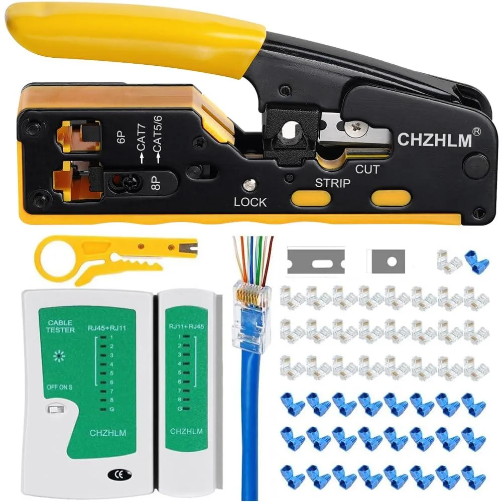 KEHIPI KEHIPI CH72801 Pass-Through Crimper Kit 8P/6P 50 Connectors Cable Tester Electrician Tool — product photo