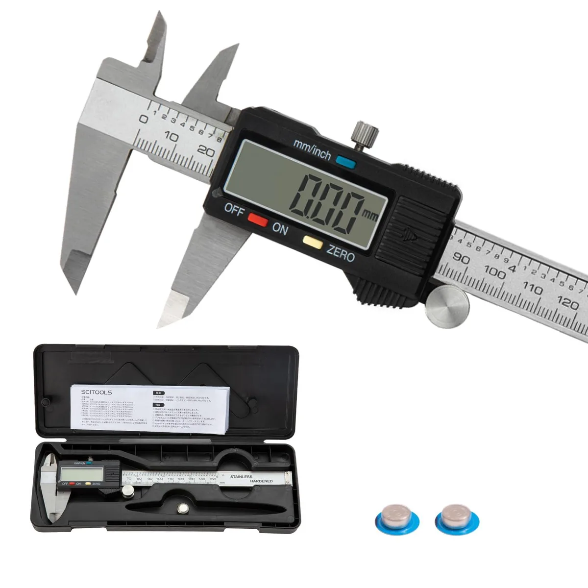 Digital Caliper 0-6" Measuring Tool with Metal Ruler, Black — product photo