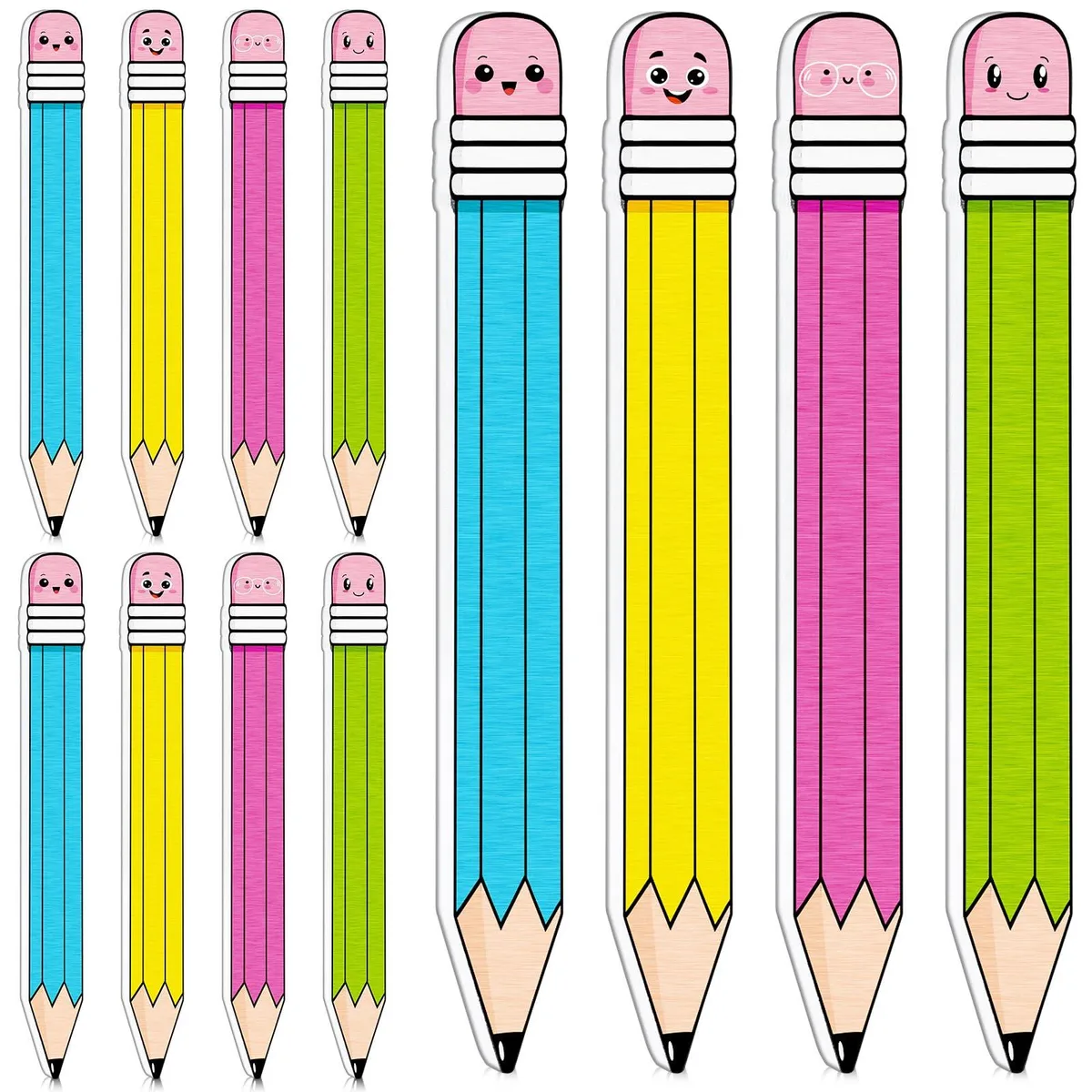 Set of 32 wooden pencil-shaped writing spacers in pink yellow blue and green