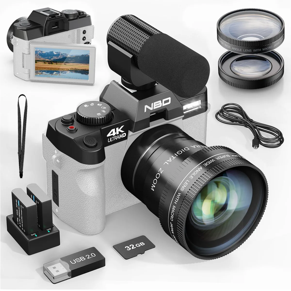 G-Anica G-Anica 4K 48MP Shoot Camera 180° Flip Screen White — product photo