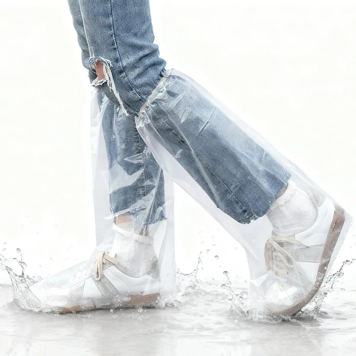 Transparent disposable shoe covers, long style, 10 pairs