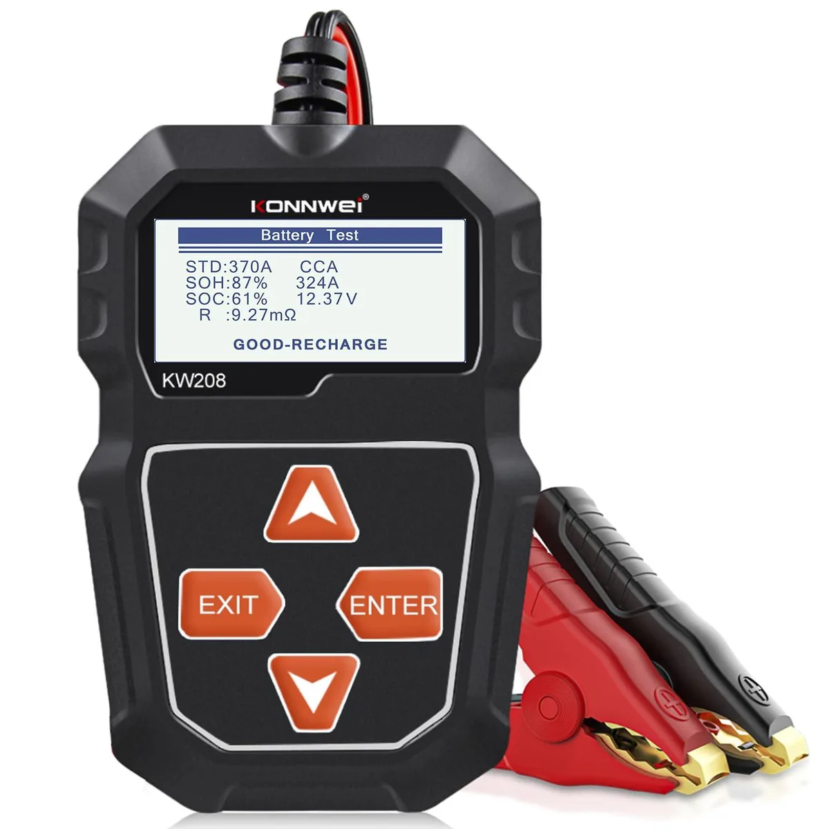 Hand-held 12 V battery tester with digital screen and galvanised alloy clips, 230 g
