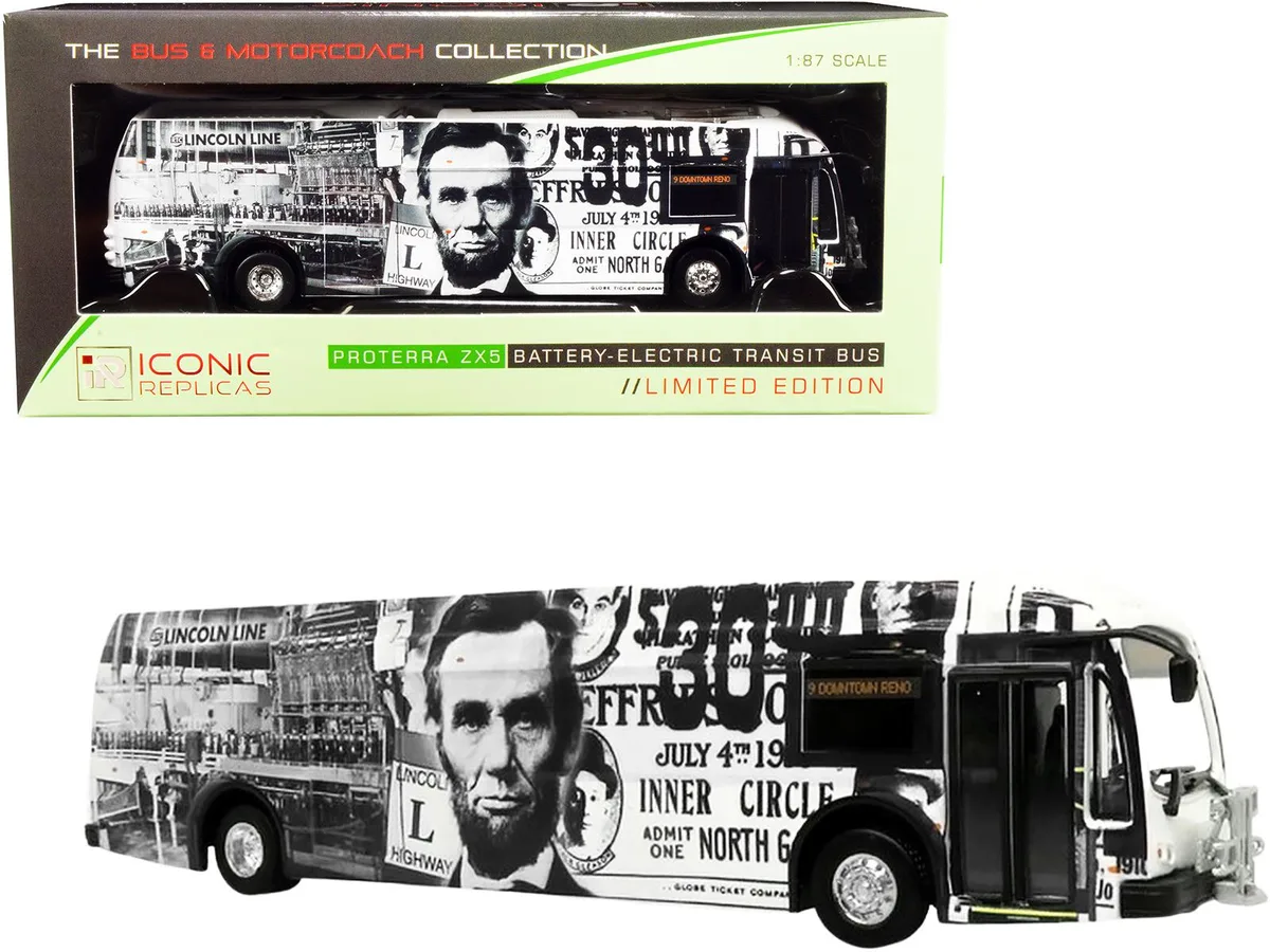 Iconic Replicas Iconic Replicas Proterra ZX5 Bus #9 Downtown Reno Lincoln Line 1/87 HO Diecast Hobby Collectible — product photo