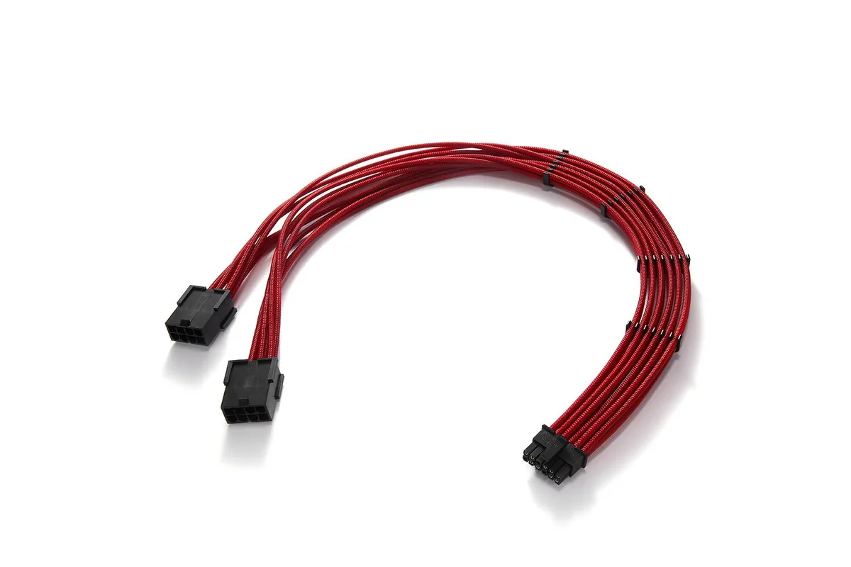 FormulaMod FormulaMod RTX 4070Ti PCIe 5.0 12VHPWR 16Pin to 2x8Pin Power Extension Cord 17.7inch Red — product photo