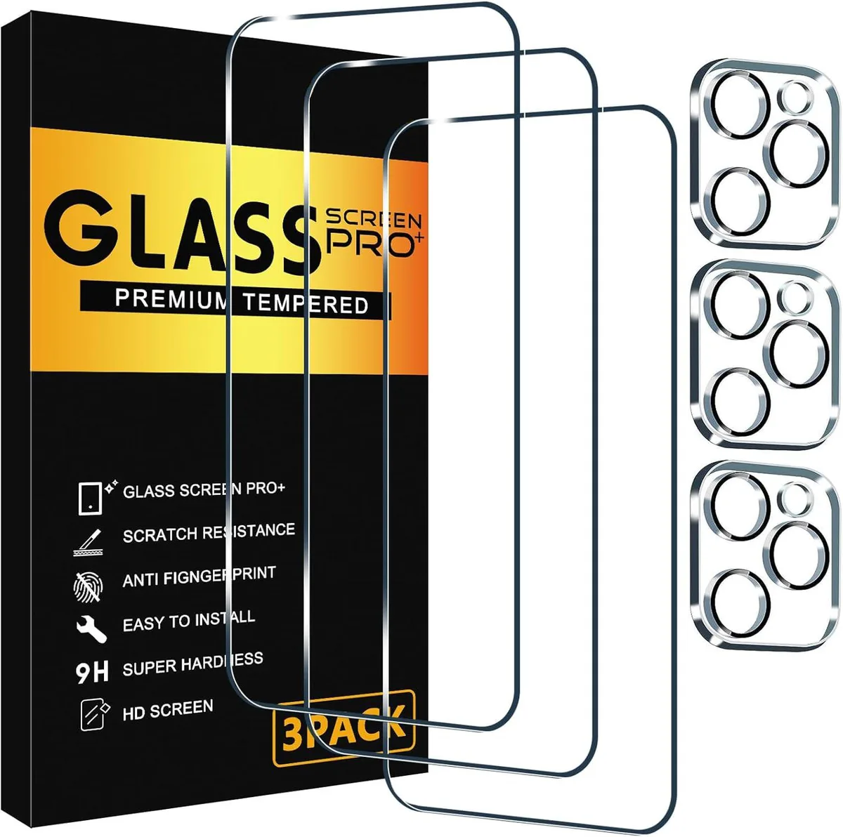 BONAEVER BONAEVER 3 Pack Screen Protector &amp; Camera Lens Glass for iPhone 16 Pro Max 6.9 Inch Clear — product photo