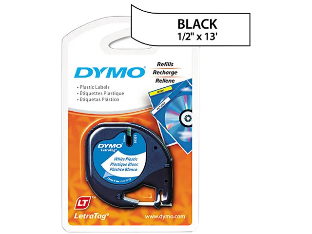 DYMO DYMO 91331 LetraTag Plastic Label Tape Cassette .50" x 13 ft White pos accessory — product photo