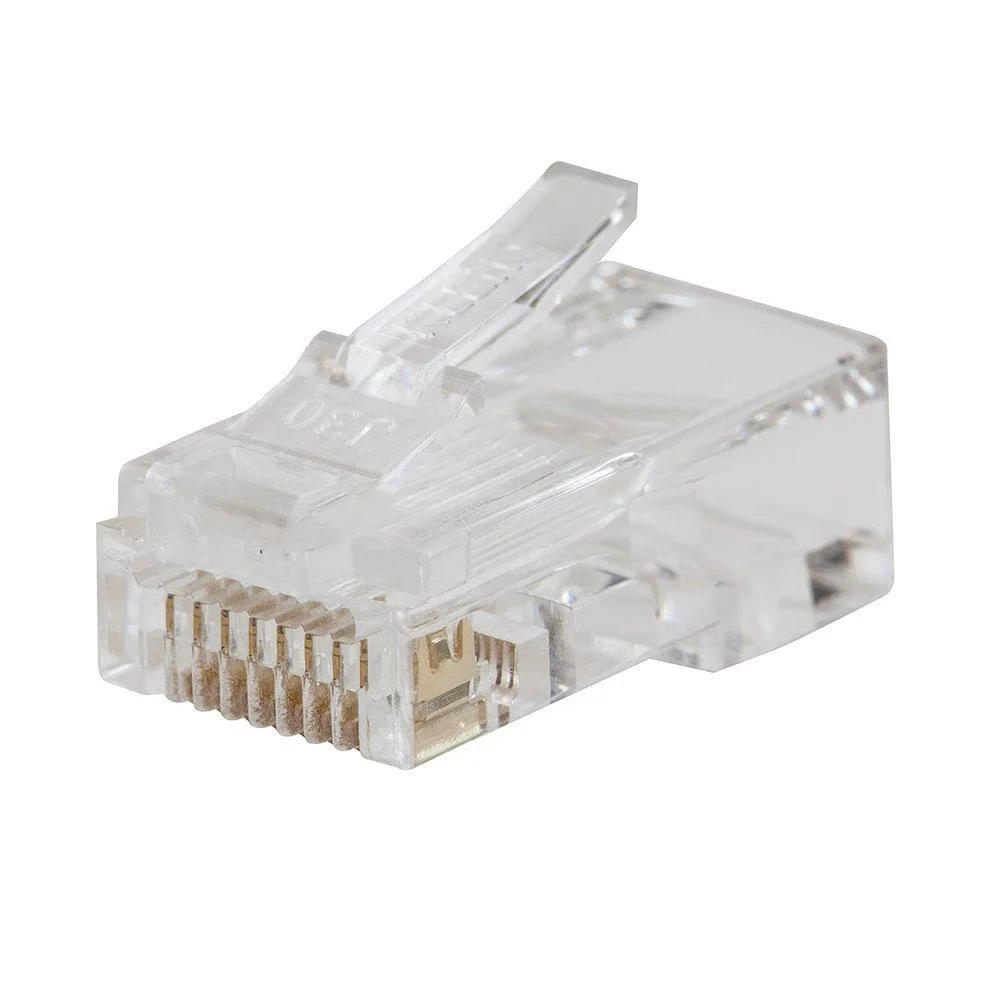 Clear RJ45 CAT6 pass-through connectors, gold contacts, 200-pack
