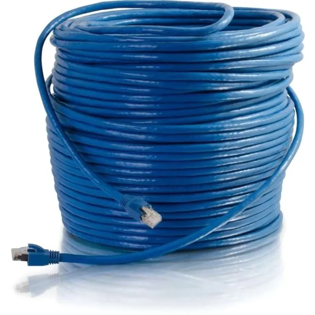 Blue Cat6 shielded Ethernet cable, 75 ft, snagless boots, solid conductors