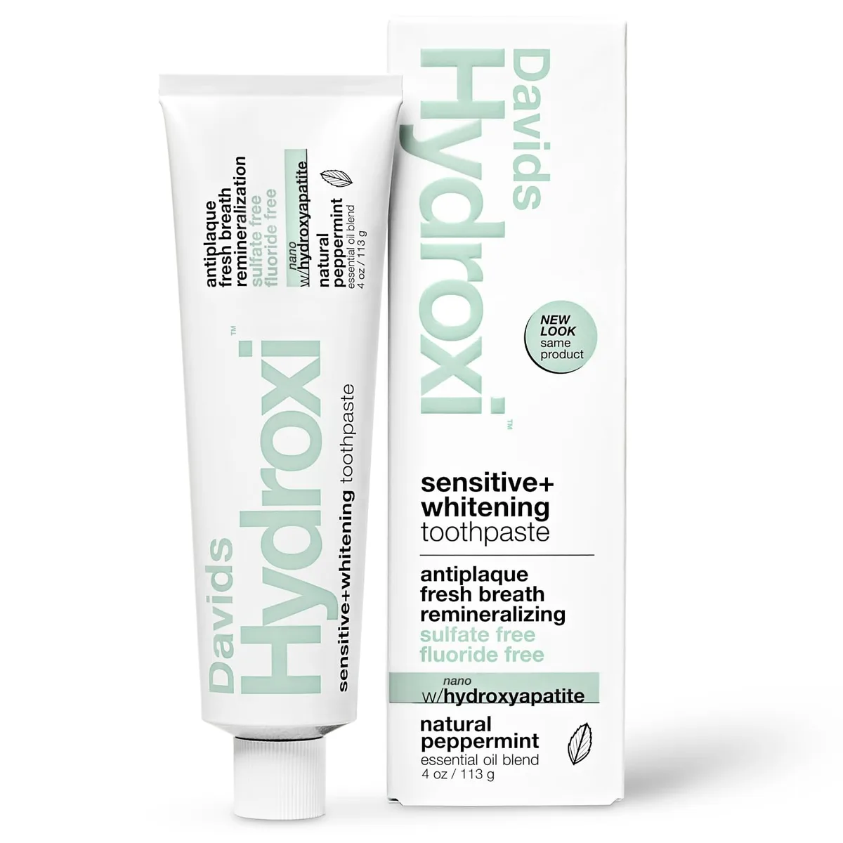 White 4oz toothpaste tube with flip cap, peppermint flavour, standing upright