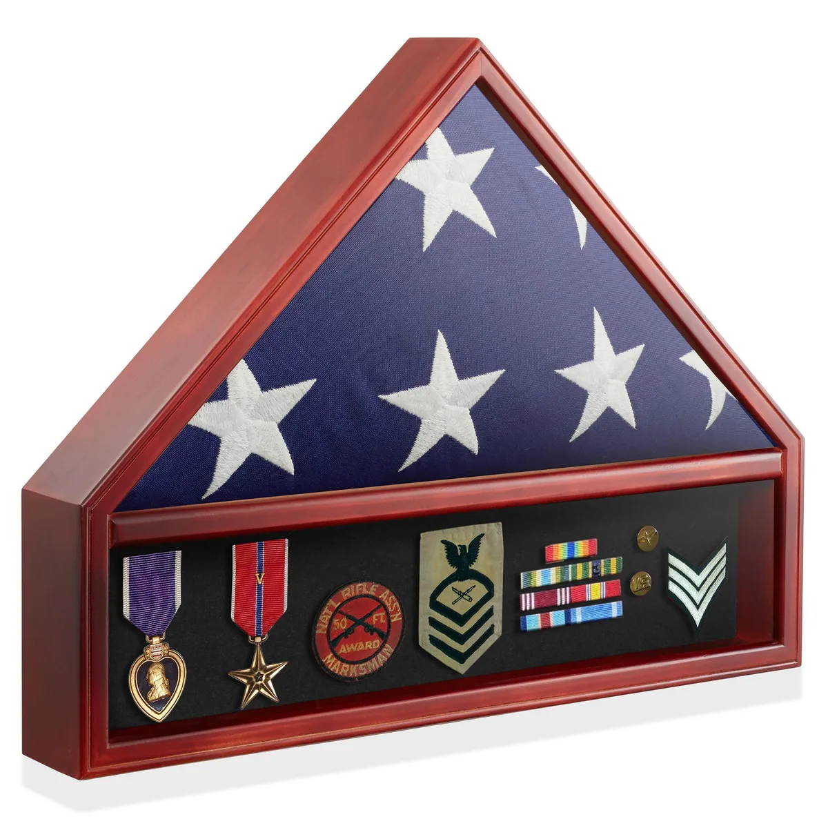 Reminded Reminded Military Medal &amp; Burial Flag Shadow Box Home Accent, Mahogany — product photo