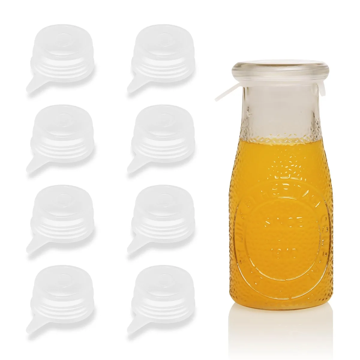 Eight small round silicone lids in a stack