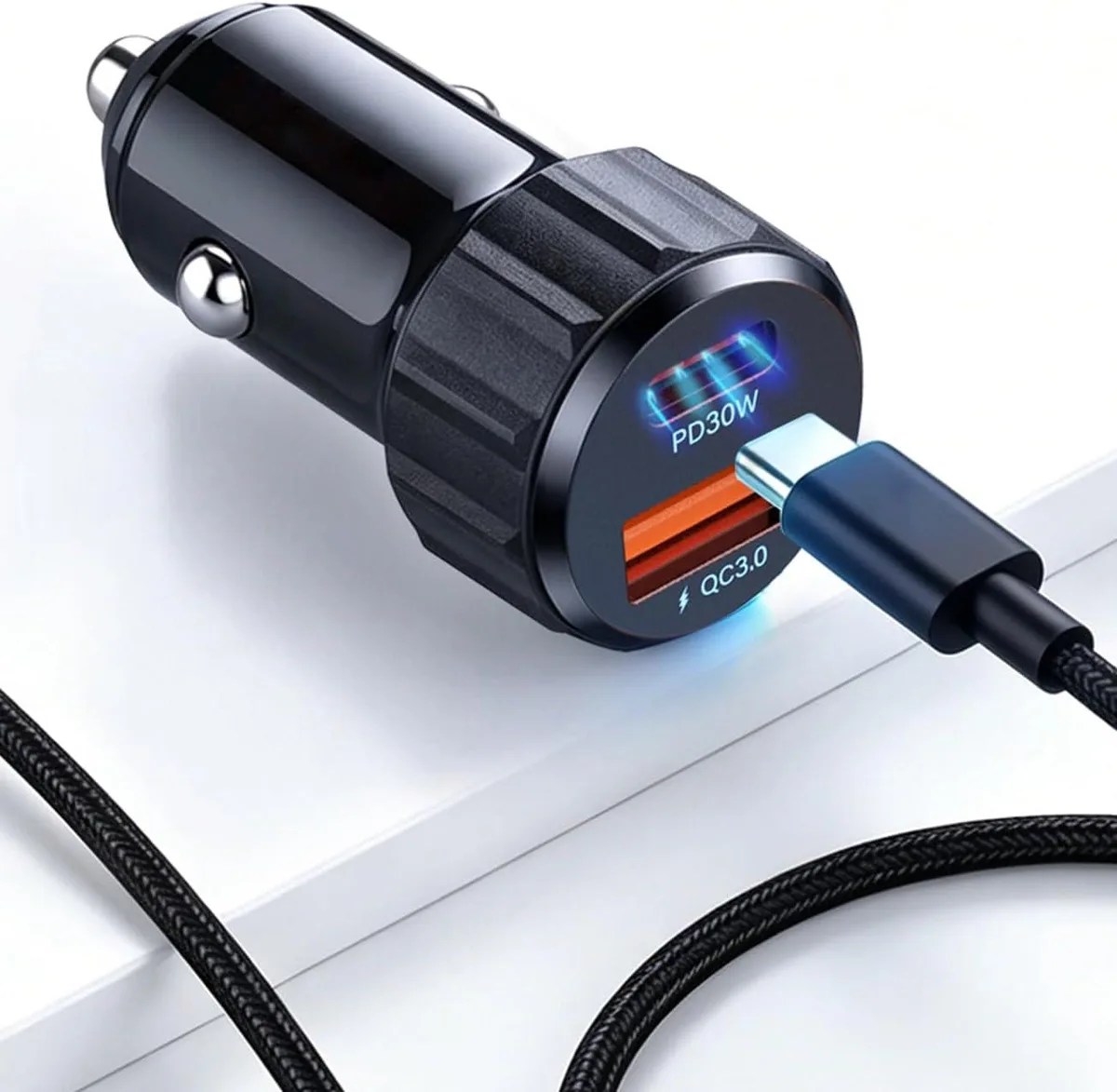Hamzan Hamzan Car Lighter USB Adapter 52.5W USB C Charger 30W PD Cable Included — product photo