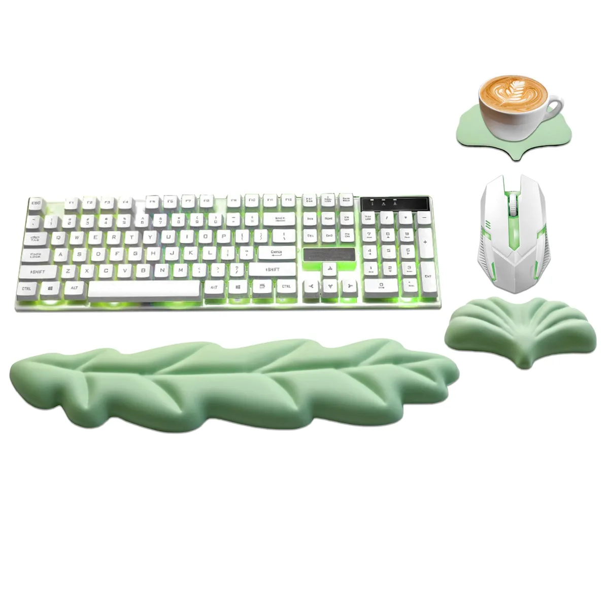  NEENALO Leaf Wrist Rest Set 16.7 x 4.1 in Keyboard Mouse Coaster — product photo