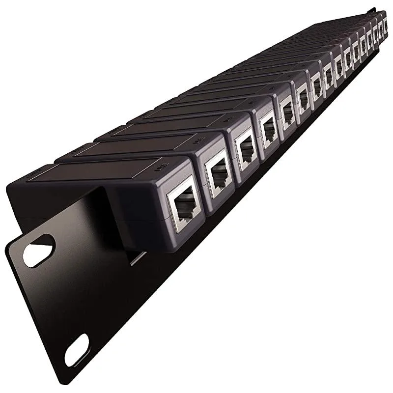 1U 19-inch rack metal panel with sixteen RJ45 ports
