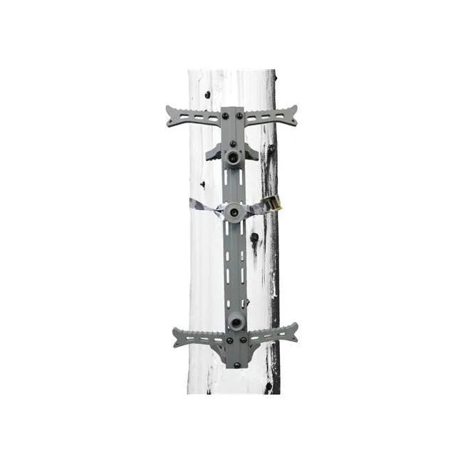 Four 20-inch aluminum climbing sticks with folded steps nesting together, silver finish with cutouts and textured steps