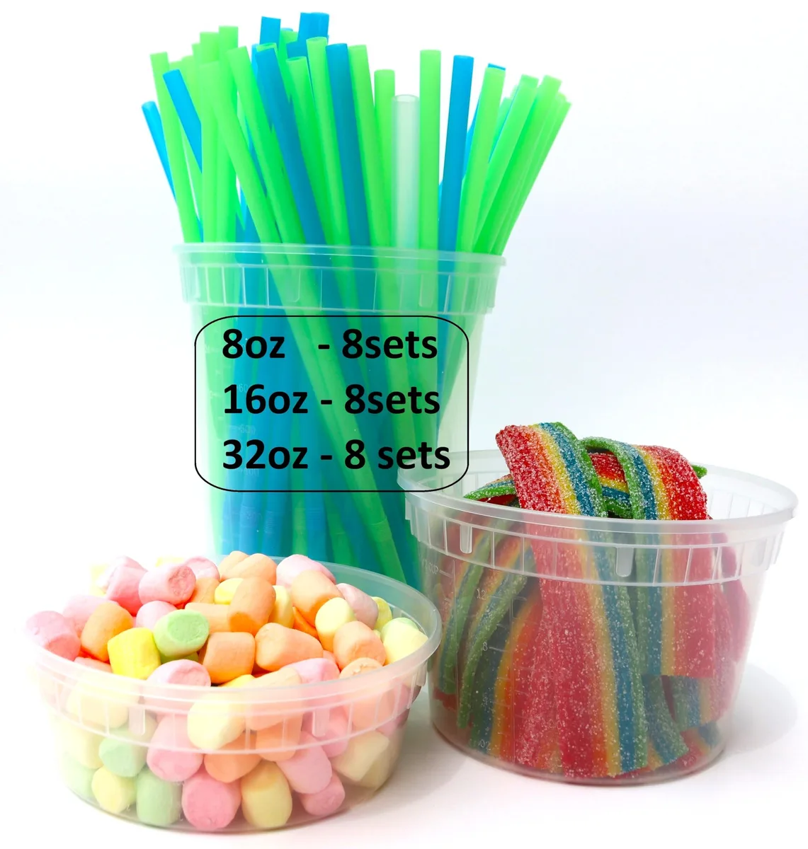 Clear plastic deli containers with lids, 24-piece mixed set of 8oz, 16oz, 32oz sizes