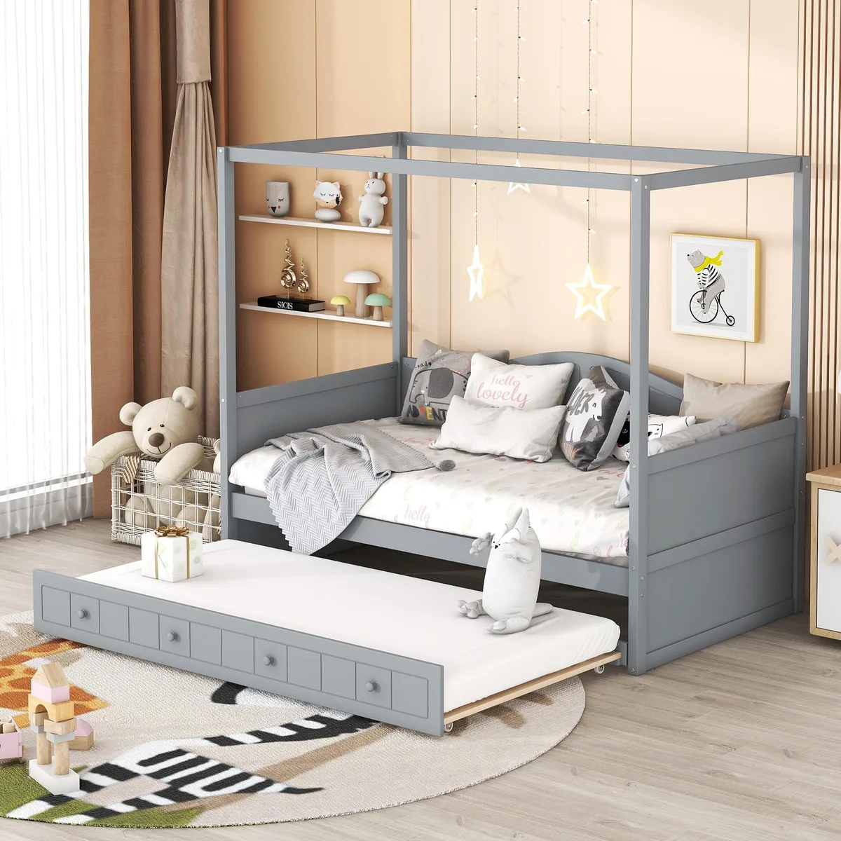 tuphen tuphen Twin Canopy Day Bed with Trundle Gray 77.6L 41.3W 66.1H — product photo