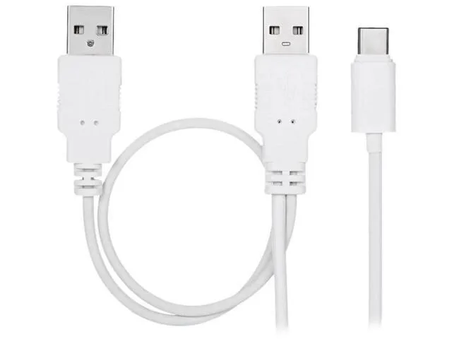 Y-shaped USB-C to dual USB-A male splitter cable with gold-plated connectors