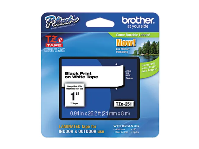 Brother Brother TZE251 24mm Black on White Laminated Tape 26.2ft pos accessory — product photo