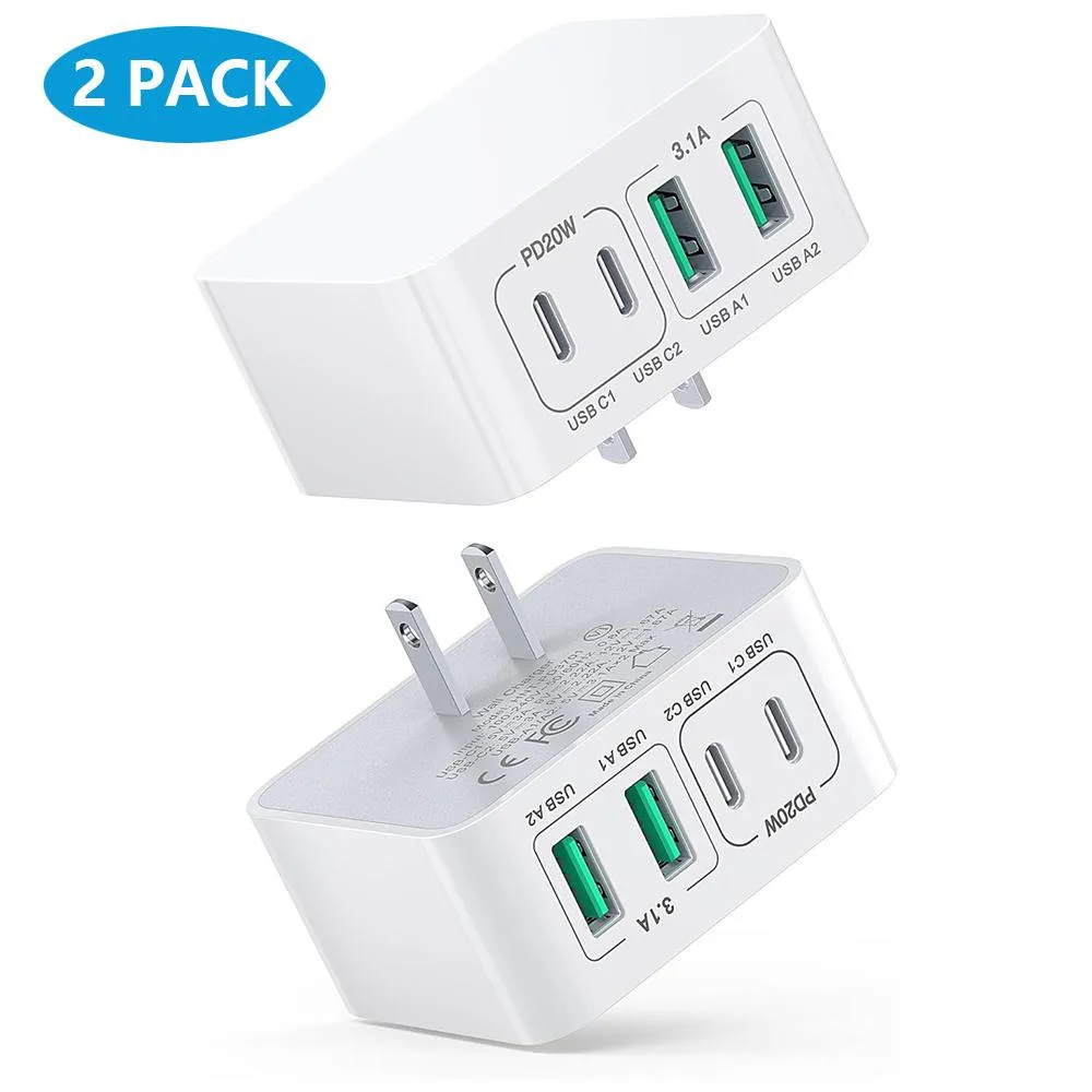 AUTYUE AUTYUE 2-Pack 40W 4-Port USB-C Charger White — product photo