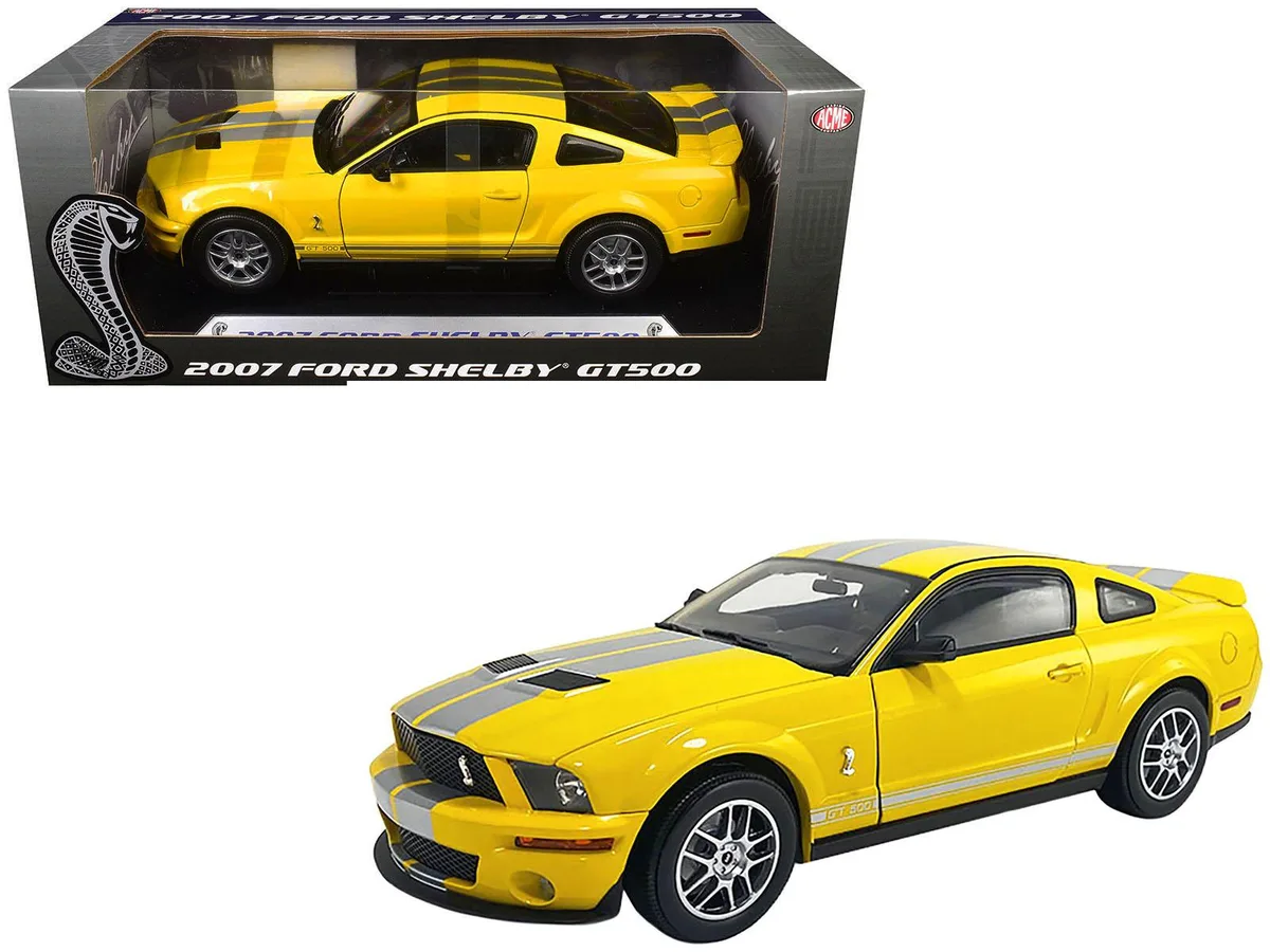 ACME ACME 2007 Ford Shelby GT500 Yellow Silver Stripes 1/18 Diecast — product photo