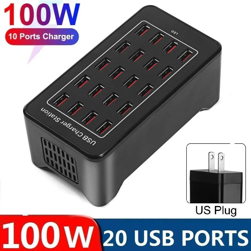 WRIARICH WRIARICH 100W 20-Port Desktop USB Charger Black — product photo