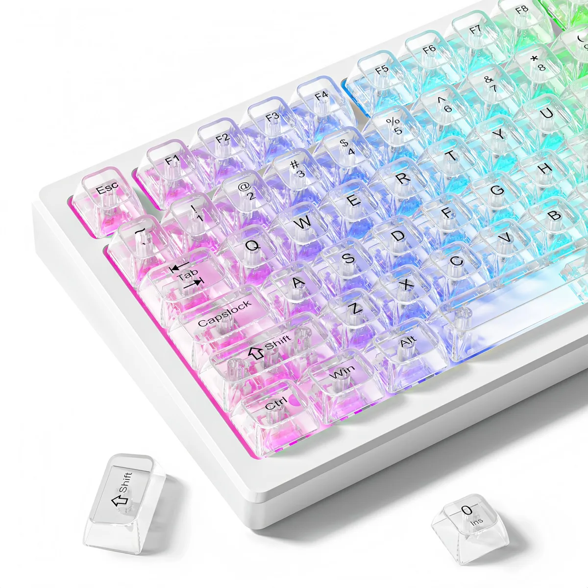 White transparent MDA keycap set 115 keys glossy finish 0.29 kg