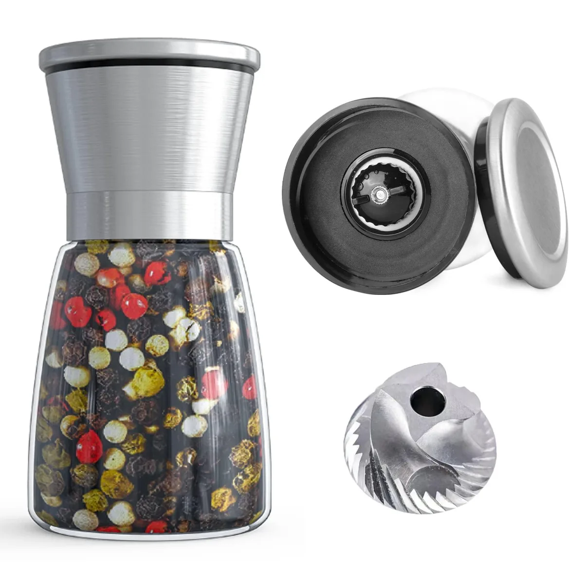 EBACOs Professional Pepper Grinder 6oz Glass 304 Stainless Steel — product photo