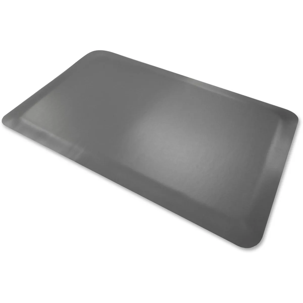 Rectangular gray anti-fatigue mat, 24 by 36 inches, smooth vinyl foam surface with beveled edges