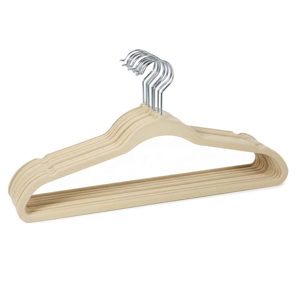 Ten ivory velvet hangers with slim plastic frames