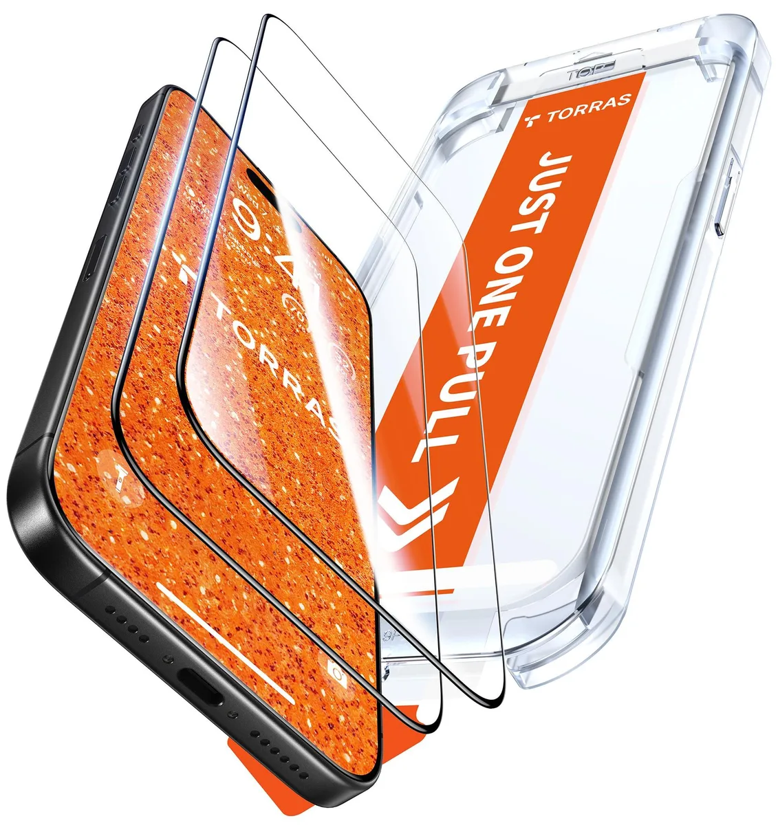 Two clear rectangular glass protectors with rounded corners on a white background