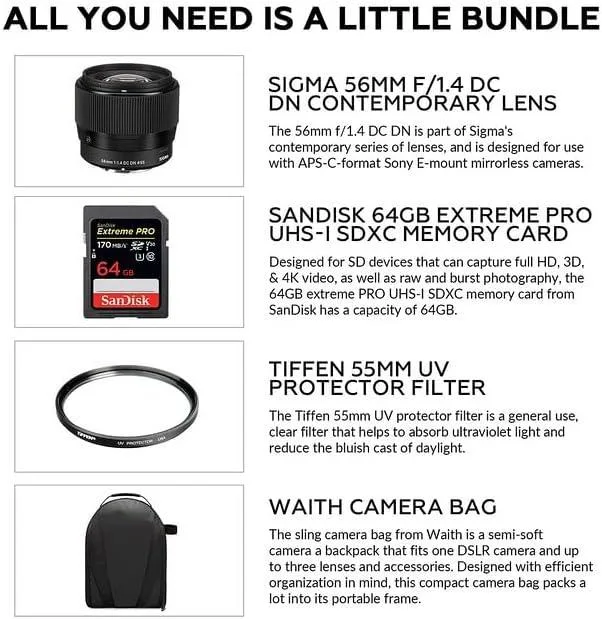 SIGMA SIGMA 56mm f/1.4 DC DN Contemporary Lens for Sony E (bundle) — product photo