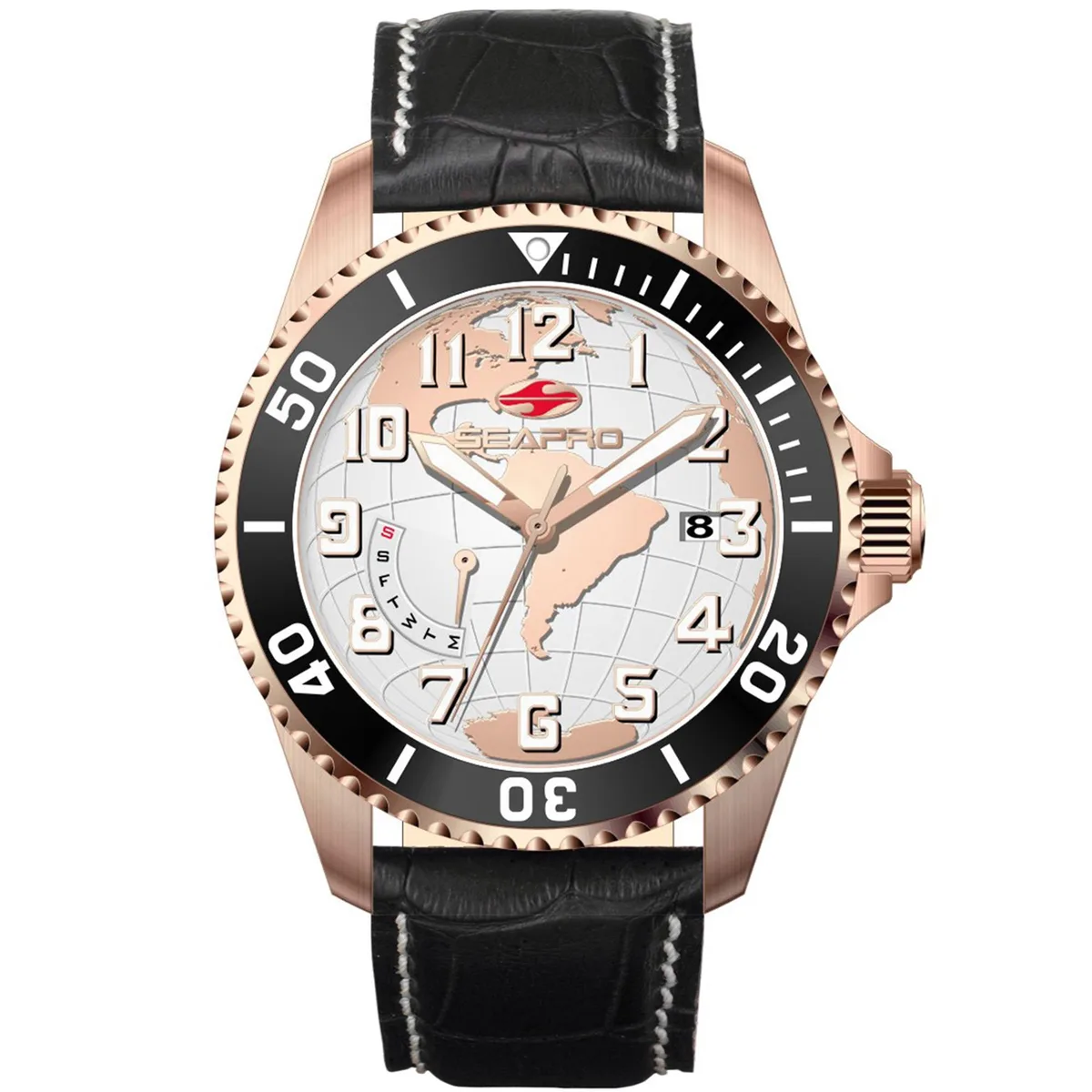 Stainless steel case, white dial, leather strap, quartz watch