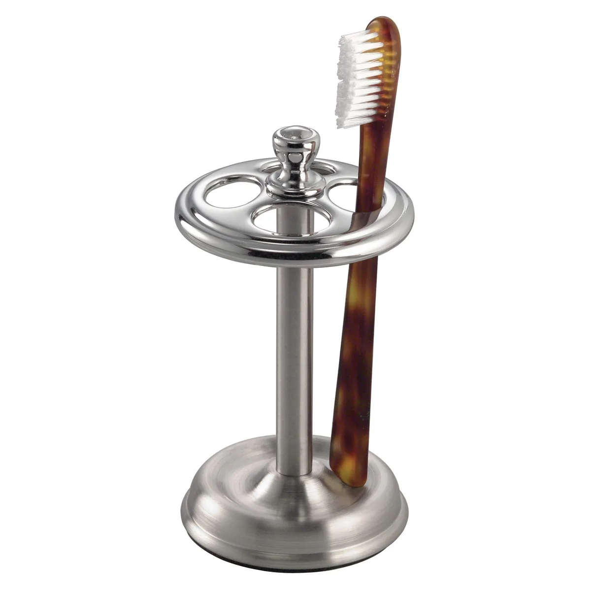 iDesign Divided Toothbrush Holder Stand 3.25 x 5.75 Brushed Nickel Polished Chrome — product photo