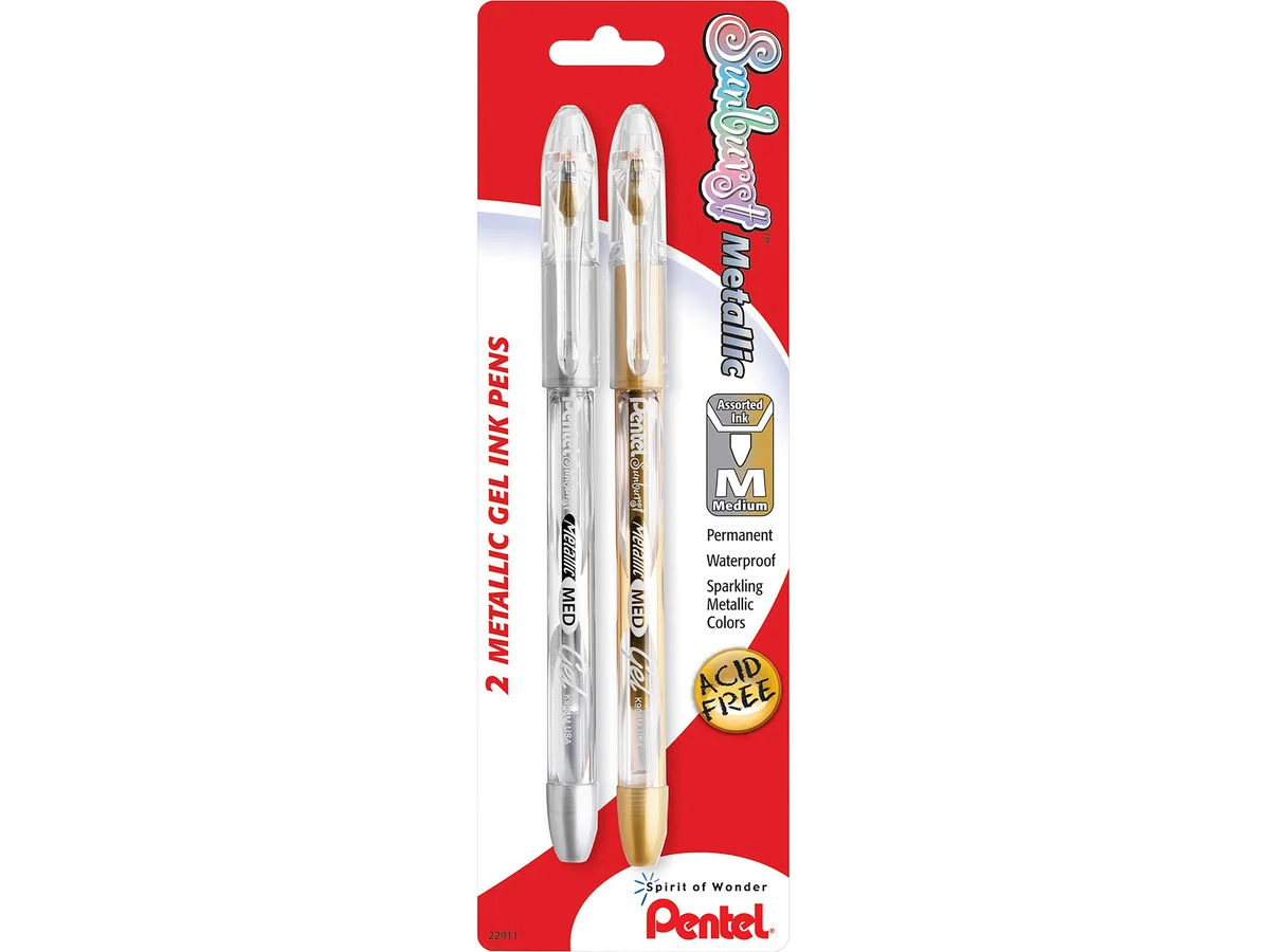 Pentel of America, Ltd. Pentel of America, Ltd. K908MBP2XZ Metallic Gel Pens 2/PK Gold/Silver — product photo
