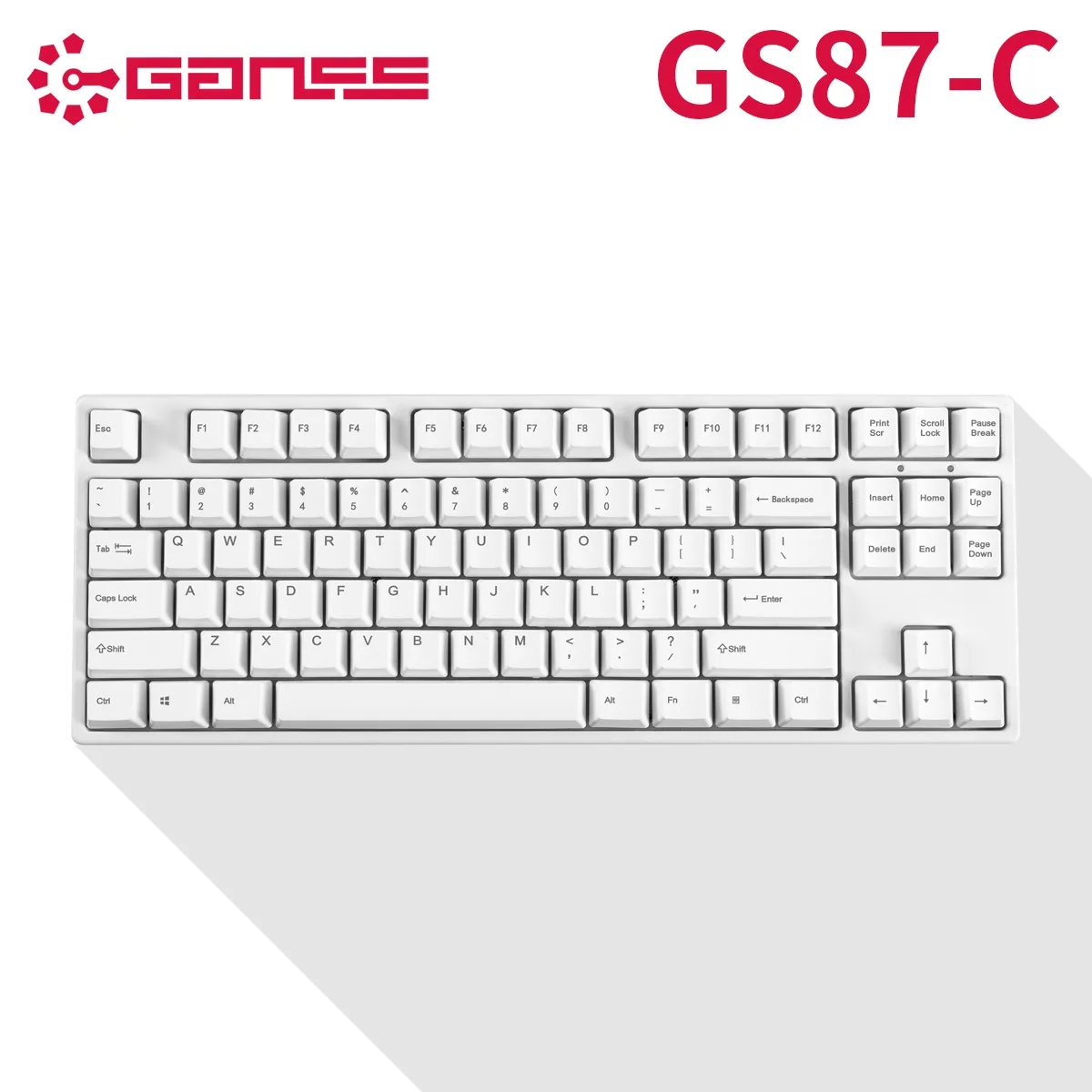 White tenkeyless mechanical keyboard with aluminium top, PBT keycaps, 87 keys