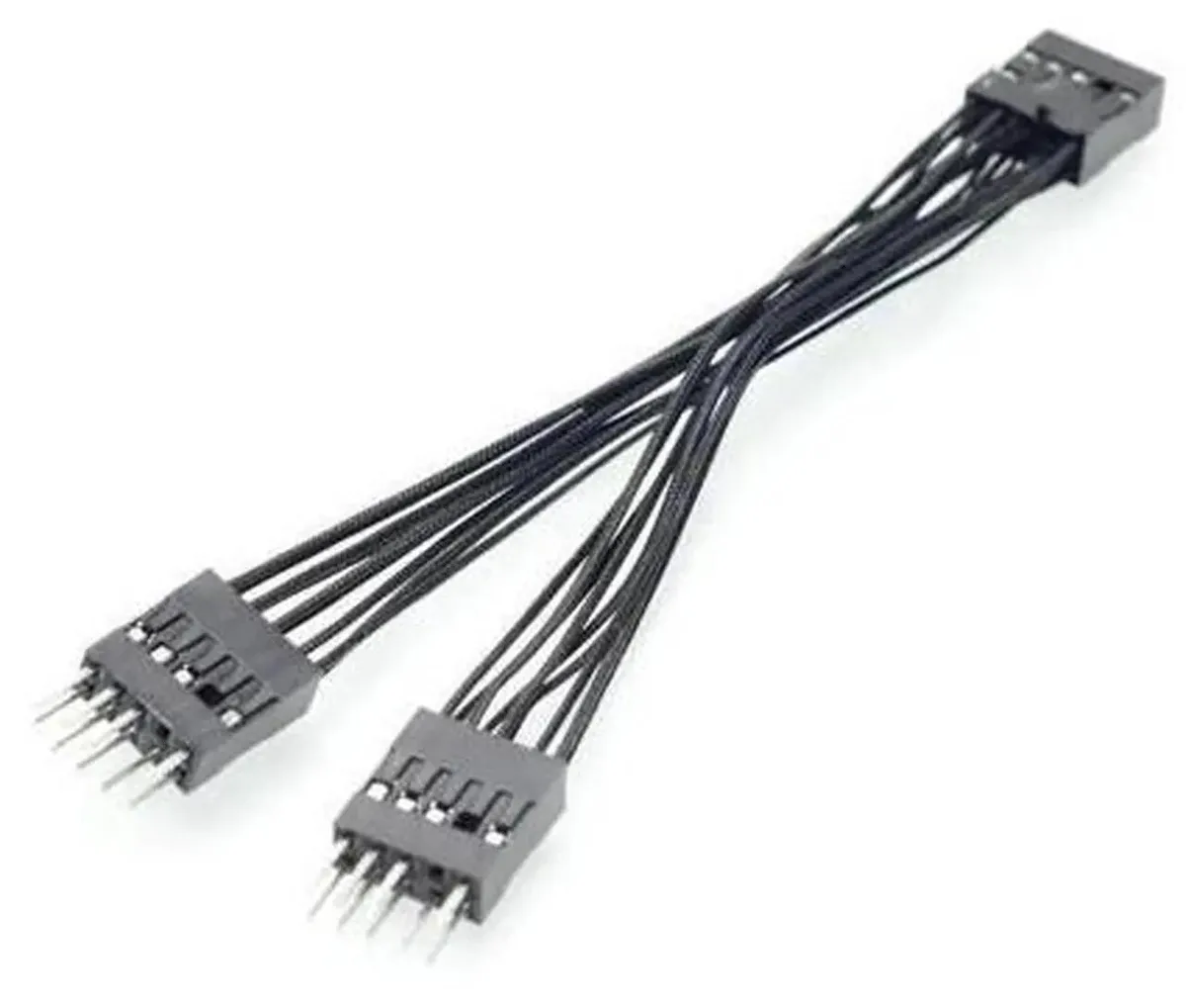 Black Y-splitter cable with 9-pin male plug and two female ports